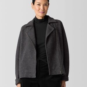 Eileen Fisher Italian Fabric Wool Moto Jacket Asymmetrical Zip Charcoal Size S